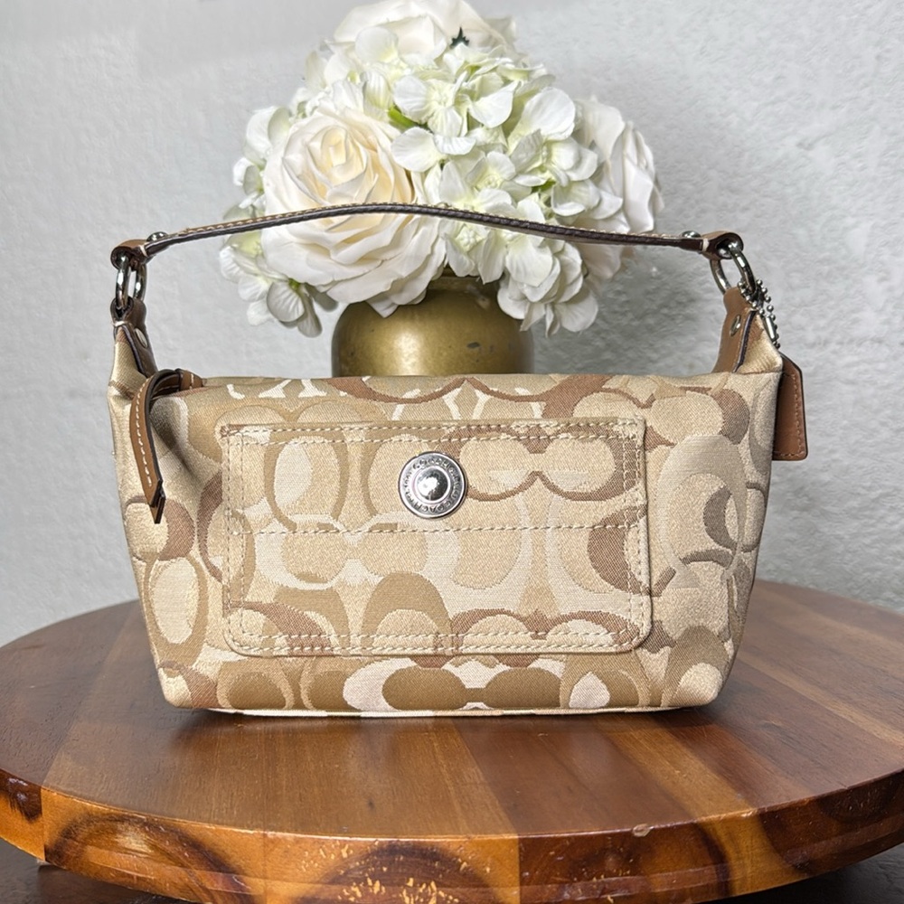 Coach Y2K Tan And Brown Mini Bag With The Iconic 'C' Monogram Print.